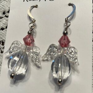 Elegant Pink and Silver Angel Earrings